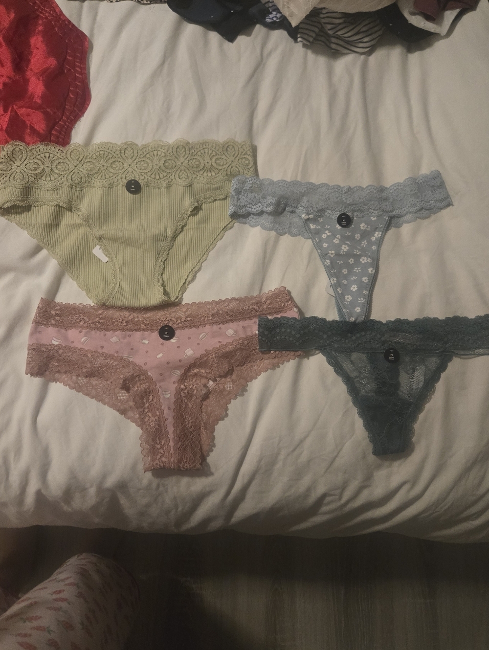NWT Lace Trim Bikini & Thong Panty Set - Pastel Mix